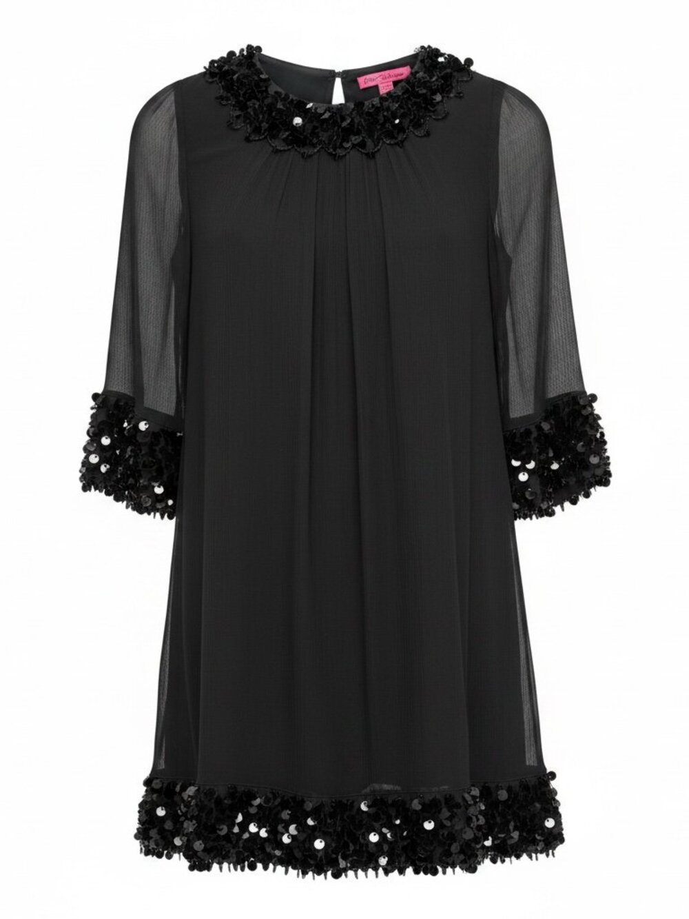 Betsey Johnson Black Sequin Embellished Chiffon Shift Dress | Size 2
